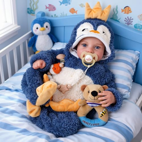 BABESIDE Reborn-Babypuppe Junge 18 Zoll Realistisch | Offene Augen, Weicher Stoffkörper, Vinyl-Gliedmaßen, Mit komplettem Zubehör