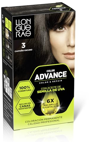 Llongueras Color Advance Tinte Pelo Mujer - Tono 3 Castaño Oscuro | Coloración Permanente, 100% Cobertura Incluso En Canas Resistentes, Calidad Profesional, 6 veces más brillo y fortaleza
