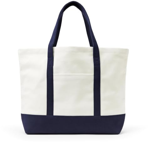 Amazon Essentials Unisex Adults' Large Heavy Duty Canvas Beach Tote Bag, Natural/Navy, One Size