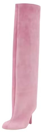 Generisch Long shaft boots women's suede slouchy boots with small heel long shaft boots comfortable wide shaft boots pointed leisure winter boots outdoor long shaft boots winter boots warm, pink, 8.5