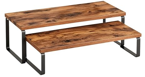 Relaxdays Tischregal 2-TLG. Set, Küchenorganizer für Gewürze, Geschirr UVM., stapelbar, Industrial Design, braun/schwarz