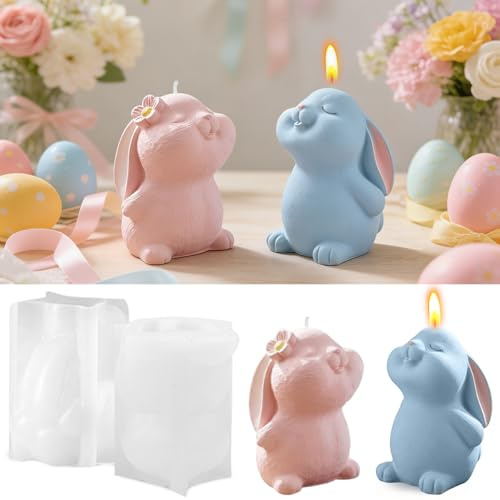 2 Pezzi Stampi in Silicone per Pasqua, Stampi in Silicone a Forma di Coniglio 3D, Stamp-i in Silicone per Candele Pasqua, Stamp-i per Coniglietto Pasquale per Realizzare Candele, Sapone, Resin