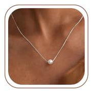 Fezodo Perlenkette Silber 925 Damen - Einzelne Perle Halskette Damen Hochzeit Schmuck Geschenk für Frauen Freundin Mutter Hochzeit Brautschmuck(40+5cm)