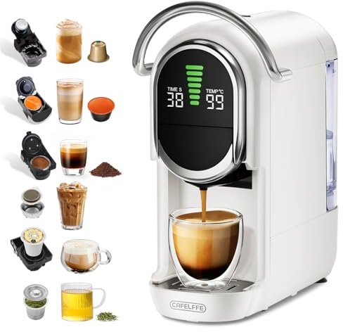 Cafelffe Machine à Café Multi-Capsules MK-609S 6 en 1, 7 tailles de tasse, machine expresso 19 bars, compatible avec les capsules NES Original/DG/ESE/K-Cup, le thé et le café moulu, 1450 W