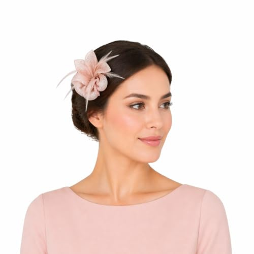 Finecy In New Women Ladies Small Feather Flower Hat Mini Fascinator Clip Pin Party Wedding Royal Ascot Race (Baby Pink)