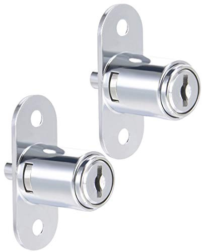 sourcing map Drawer Desk Wardrobe Cabinet Push Plunger Lock, 3/4 Cylinder Diameter 7/8 Cylinder Length, Zinc Alloy Chrome Finish, Keyed Alike 2Pcs