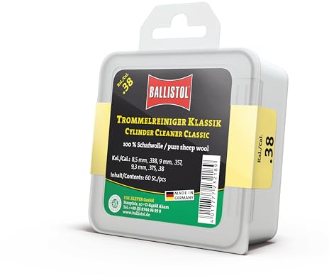 BALLISTOL 23218 Filzreiniger Klassik, 100% Schafwolle, 60 Stück | Laufreinigungsfilze, Trommelreiniger für Waffen-Trommel Kaliber .38, saugfähig