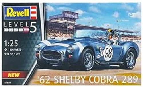 Revell Model Set 67669 62 Shelby Cobra 289 1:25 Scale Unbuilt/Unpainted Plastic Model Kit with Contacta Professional Glue, Paintbrush & Selected Aqua Color Paints