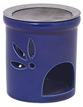 Bitto Brûle-encens et Lampe odorante Duo Bleu avec Une coupelle en céramique et Un Tamis en Acier INOX, H: 11 cm, Ø 9 cm
