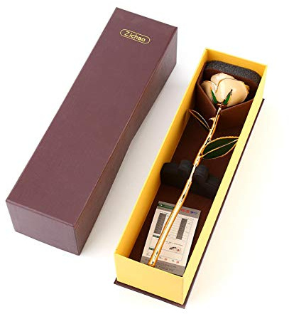 Okuyonic 24 Karat Gold getauchte Rose, echtes ewiges vergoldetes Rosenblumenstrauß zum Valentinstag, Hochzeit echte Rose 24 Karat vergoldet