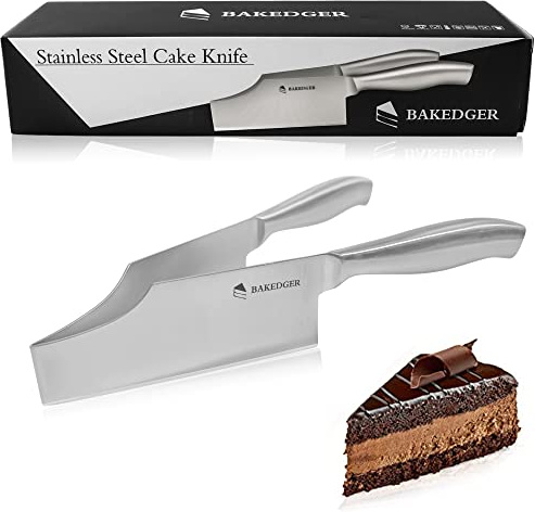 Bakedger Cake knife slicer and cutter server stainless steel serving knife for Birthday party Wedding and all the Events Pie slicer Pastries Divider Desserts Lever, Patent Pending