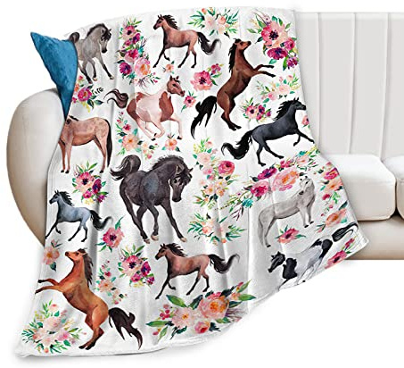 Horse Blanket Horses Throw Blanket Gifts for Girls Women Kids Adults Super Soft Cozy Plush Fluffy Fuzzy Fleece Blanket Decor 50''X60''