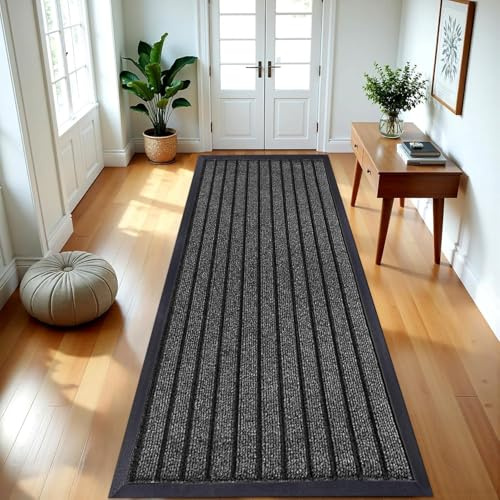 B&B Rubber Door Mats Outdoor Heavy Duty Waterproof Pvc Backing Non Slip Muddy Paws Dirt Grabber Barrier Washable Door Mat For Front Entrance Welcome Matt (60 x 180 cm - Large Runner, Grey)