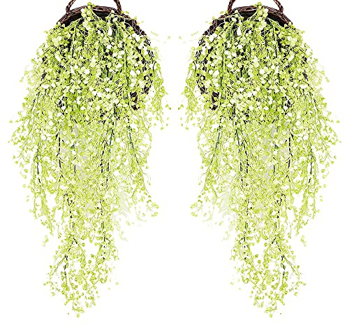 Kalsey 2 Stück Künstliche Blumen an der Wand, Hängende Blumen, Terrasse Künstliche Blumen, Kunstblumen für den Außenbereich, 85cm Künstliche Hängepflanzen für Haus, Garten, Hochzeit (Grün)
