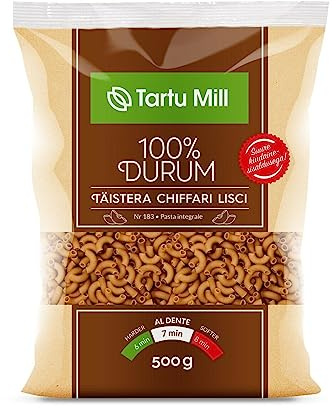 Whole Grain CHIFFARI LISCI Pasta Dry 100% Durum Wheat Premium Semolina Macaroni Tartu Mill Nr 183 (x20 CHIFFARI LISCI 500g) 10Kg