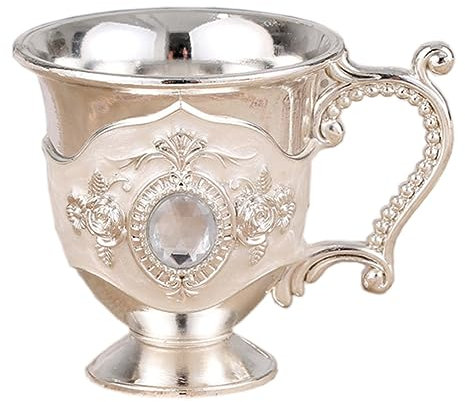 Copa de chupito de metal vintage con grabado de flores, cáliz de vino, cáliz de licor - Taza decorativa de flores en relieve para el hogar (plata + blanco)