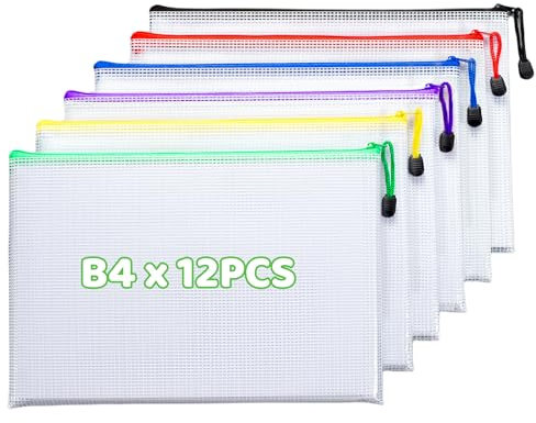 12Pcs Dokumententasche B4, Wasserdichte Zipper Beutel, Klar Dokumentenmappe Reisverschlusstaschen für Datei Papier Quittungen Kosmetika, Beutel mit Reißverschluss für Büro Hausaufgaben Reise Lagerung