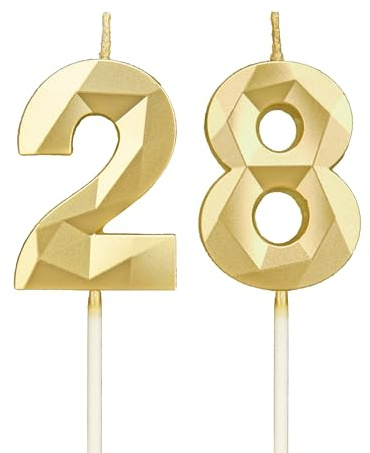 DTXLX Vela Número 28 Dorado Cumpleaños Fiesta | Vela numérica para tarta de cumpleaños. Ideal para fiestas aniversarios bodas y celebraciones especiales.