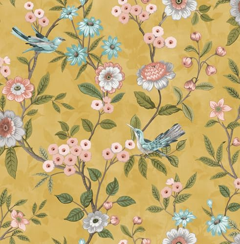 Fine Decor FD43446 Eleanor Floral Wallpaper, Ochre