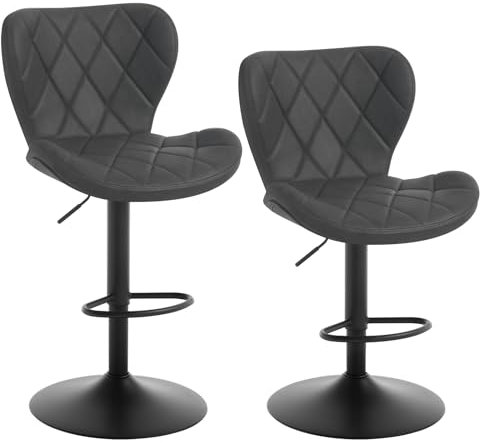 WOLTU Barhocker 2er Set, Barstuhl höhenverstellbar, Drehhocker 360°, Hocker mit Rückenlehne Fußstütze, Bistrostuhl ergonomisch, Kunstleder Metallgestell, für Bar Bistro Kücheninsel,Anthrazit,BH418an-2