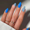 Press On Nails Short - 24PCS French Tip False Nails Almond - Blue Flower Fake Nails Reusable Stick on Nail for Woman - French Nail Tips with Nail Glue for Women Girls Nail Art