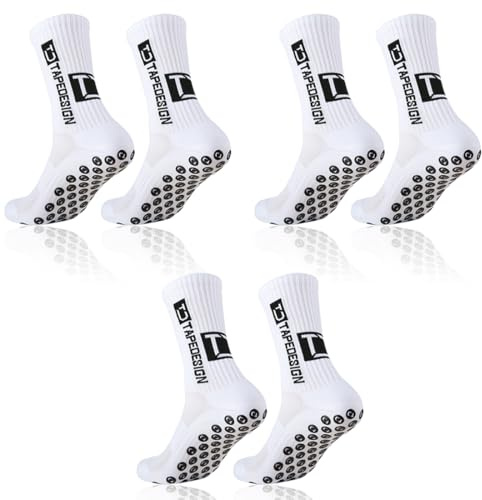 XPEX 3 paires Blanc chaussette foot Chaussettes de Football Antidérapantes pour Entraînement au Football, Course, Sport