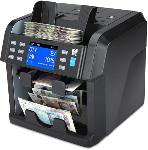 ZZap NC70 Mixed Denomination Banknote Counter/Counterfeit Detector/2 Pocket Sorter - Money Cash Currency Value Machine