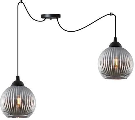 Light-Home Hängelampe - Moderne Pendelleuchte ohne Birne - Stilvolle Esstischlampe - Hängeleuchte für Wohnzimmer Schlafzimmer Esszimmer und Küche - 2 - Flammig - Runde Form - Graphitfarbe