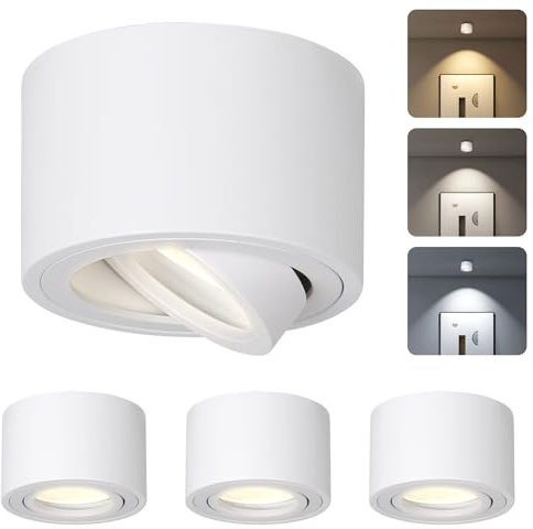 CANMEIJIA LED Spots de plafondà montage apparent Dimmable 7W Ø80x50mm Extra plat 30° Orientable Spots de plafond en saillie 3000K/4000K/6500K Aluminium Downlight Rond Blanc 4 pièces