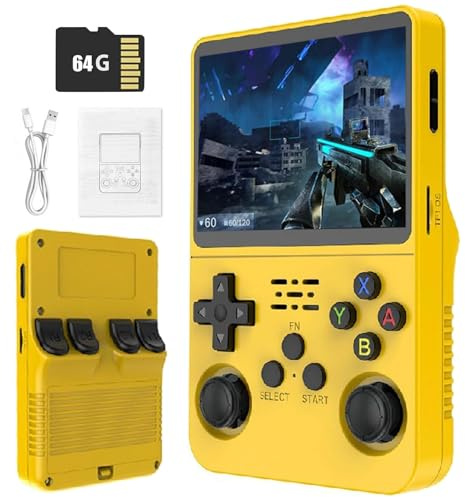 Retro Portable Game Console R36S-avec Système Linux Open Source, 21 000 Jeux Classiques, Écran IPS De 3,5 Po, 64 Go/128 Go, Mini Console De Jeu Portable-Yellow||64GB
