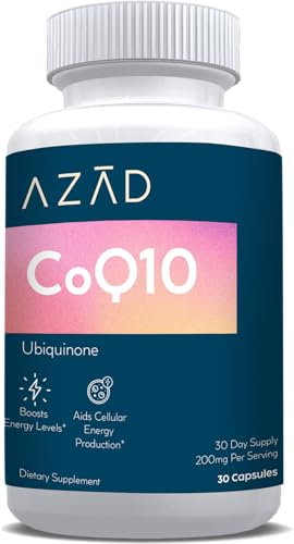 Azad CoQ10 200 mg – Heart & Cellular Energy Support – Vegan Ubiquinone Antioxidant – Made in USA, Non-GMO, 30 Capsules - Third Party Tested