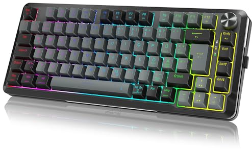Redragon K681 Pro 75% Kabellose Mechanische Gaming Tastatur mit Knopf, QWERTZ, BT/USB-C/2,4G, Gasket Struktur, Hot-swap, Software, PBT Tastenkappen, RGB Creamy Sound 4000mAh Mechanische Tastatur