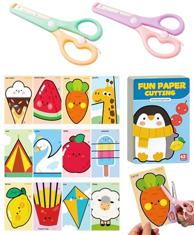 HAPZUR Sicherheitsscheren Set Kinder 2 Stück mit Übungs-Schneidebuch | Bastelschere zum Schneiden lernen ab 2 3 4 Jahre | Feinmotorik Vorschule