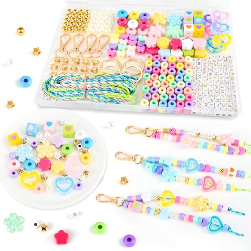 NEBURORA Kit para hacer llaveros de 324 piezas con cuentas y cuerdas de colores. Kit de manualidades para crear llaveros personalizados con nombres de la A a la Z. Regalo ideal