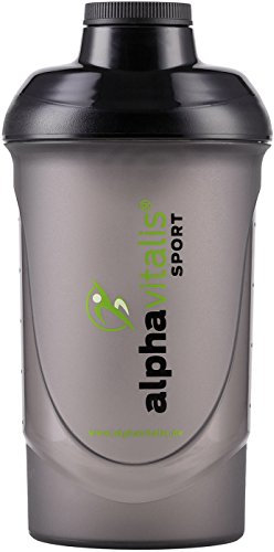 alphavitalis Protein Eiweiß Shaker 600 ml | Sport Fitness Bodybuilding | BPA frei | auslaufsicher | Mit Schraubverschluss und Sieb für cremige Shakes | smoked schwarz