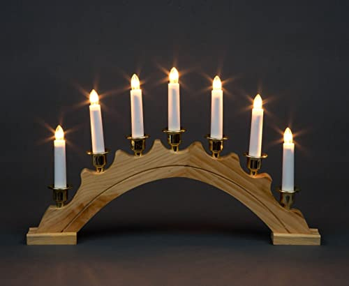 SHATCHI Wooden Arc Candle Bridge Light 7 Bulb Window Xmas Christmas Home Decoration, Natural, 44x 4.5x 27 cms, Arch