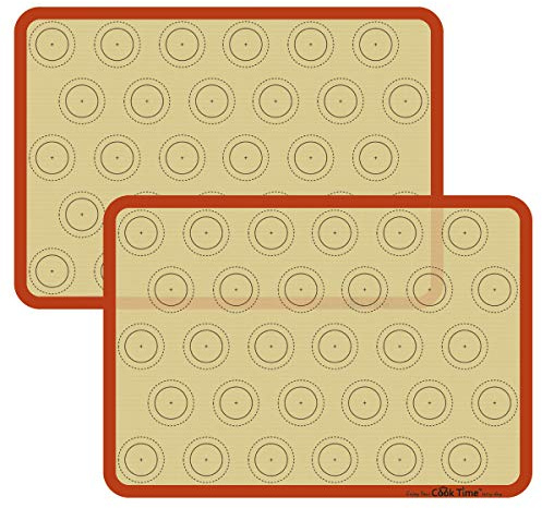 Macaron Silicone Baking Mat - Set of 2 Non Stick Silicon Macaroon Baking Sheet Cookie Liner(BPA Free/Reusable/Half Sheet),Perfect Cooking Kit for Macarons,Pastry,Cake and Bread Making (Red)