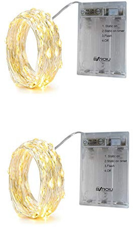 BXROIU 2 x 20er Micro LED Lichterkette Batterie betrieb 3 Programm mit Timer Auf Silberdraht für Party, Weihnachten, Halloween, Hochzeit Deko (Warm weiß, 2 metre 2 Stück)