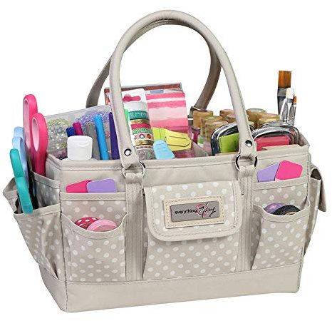 Everything Mary Panier fourre-Tout pour Loisirs créatifs, Rangement pour Couture et Scrapbooking, Sac de Transport avec poignée pour Fournitures et Outils, Polyester, Marron Clair à Pois