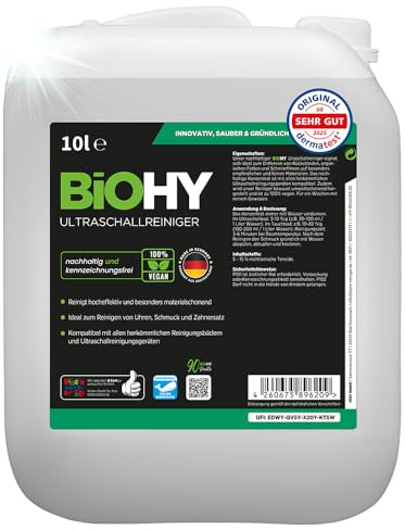 BiOHY Ultraschallreiniger (10 Liter Kanister) | intensive und materialschonende Reinigung von Dentalprodukten, Gold, Münzen und Schmuck | KONZENTRAT für Ultraschallbad | streifenfreier Glanz