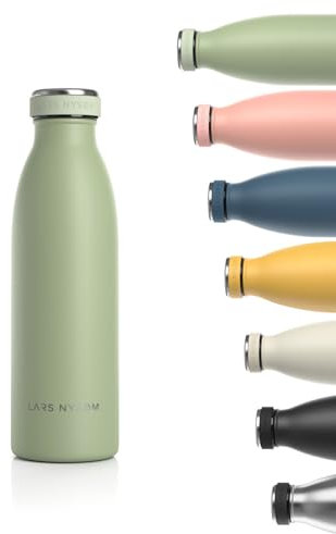 LARS NYSØM Stainless Steel Insulated Water Bottle 350ml, 500ml, 750ml, 1L, 1 5 Liter | Insulated Thermo Flask for Hot and Cold Beverages | Leakproof Drinking Bottle (Sage Green, 500ml)