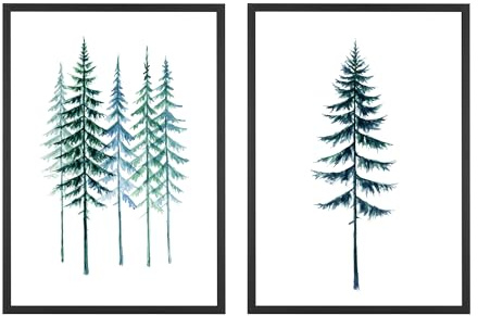 Din A4 Kunstdruck 2-teilig - Tanne Tannen Kiefer Pinien Wald Aquarell Grün Natur Baum Druck Poster Bild - ohne Rahmen