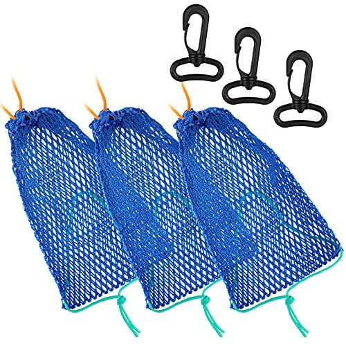 Skylety 3 Pieces Crab Trap Bait Bags Outdoor Sports Style with 3 Pieces Rubber Locker for Fishing Crab Traps Catch
