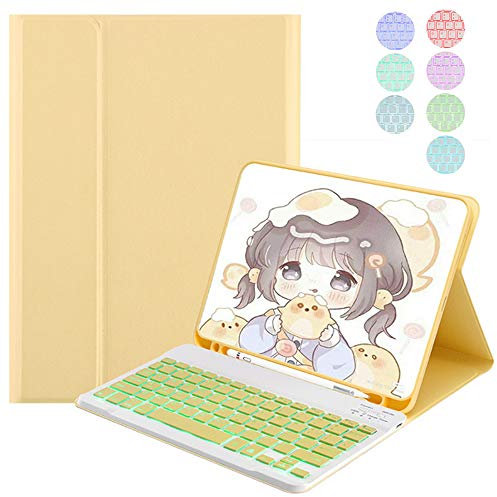QYiD Funda con Teclado para iPad Air 10.9 2020 (4.a generación)/iPad Pro 11 2020/2018 (1.ª y 2.ªgeneración), 7 Color Retroiluminado Teclado Bluetooth Desmontable para iPad Air 10,9, Amarillo
