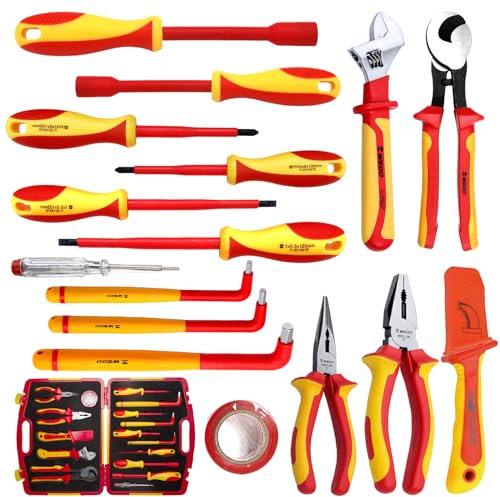 WEDO 16PCS Juego de Alicates y destornillador aisladas de VED1000V,Alicates de Punta Larga,Alicates de Corte Diagonal,Llave inglesa ajustable,Alicates Combinados,llaves allen,Certificación GS,IEC60900