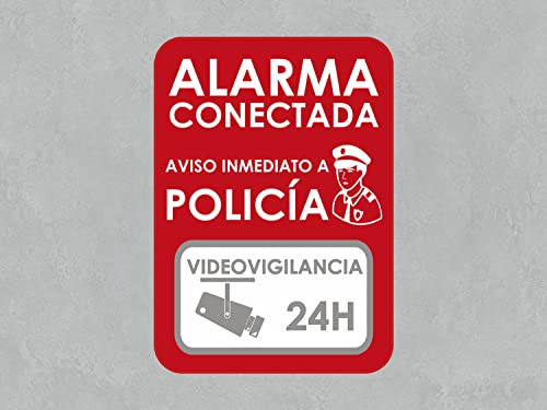 Oedim Pack 2 Señales Alarma Conectada Roja, 14,85x21cm, Señaletica en Material Aluminio Blanco Resistente de 3mm, Duradera y Económica