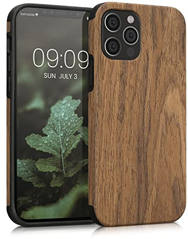 kwmobile Coque Compatible avec Apple iPhone 12 / iPhone 12 Pro - Étui de Protection pour Téléphone Portable en Bois et TPU - Grain de Bois Marron