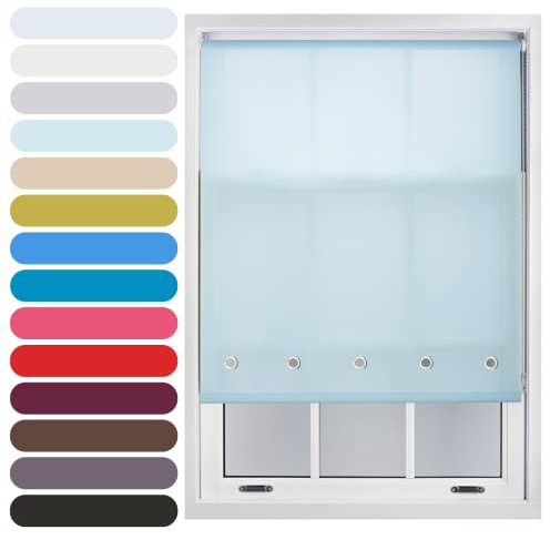 FURNISHED Daylight Roller Blind with Round Eyelets Trimmable, Duck Egg Blue, 45W x 210L cm