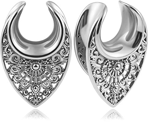 Vankula Ohr Tunnel Flesh Plug Saddles Hohl Edelstahl für Gestreckte Expander Ohrpiercing 25mm(1) Silber