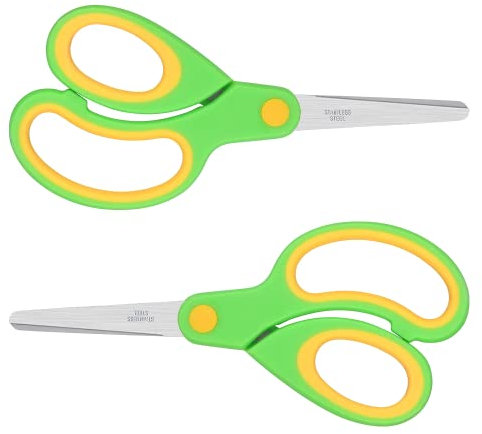 ELECKEY Vänsterhänt sax för barn 14,5 cm, vänsterhänt mjuk beröring spetsig skolestudentsax, trubbig, 2-pack (grön)